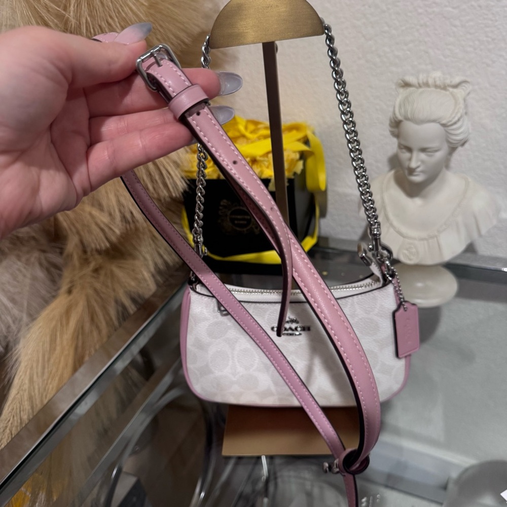 Coach NWT Mini Teri Shoulder Bag w/Crossbody Strap CW323 -Silver/Chalk/Carnation - Picture 15 of 16